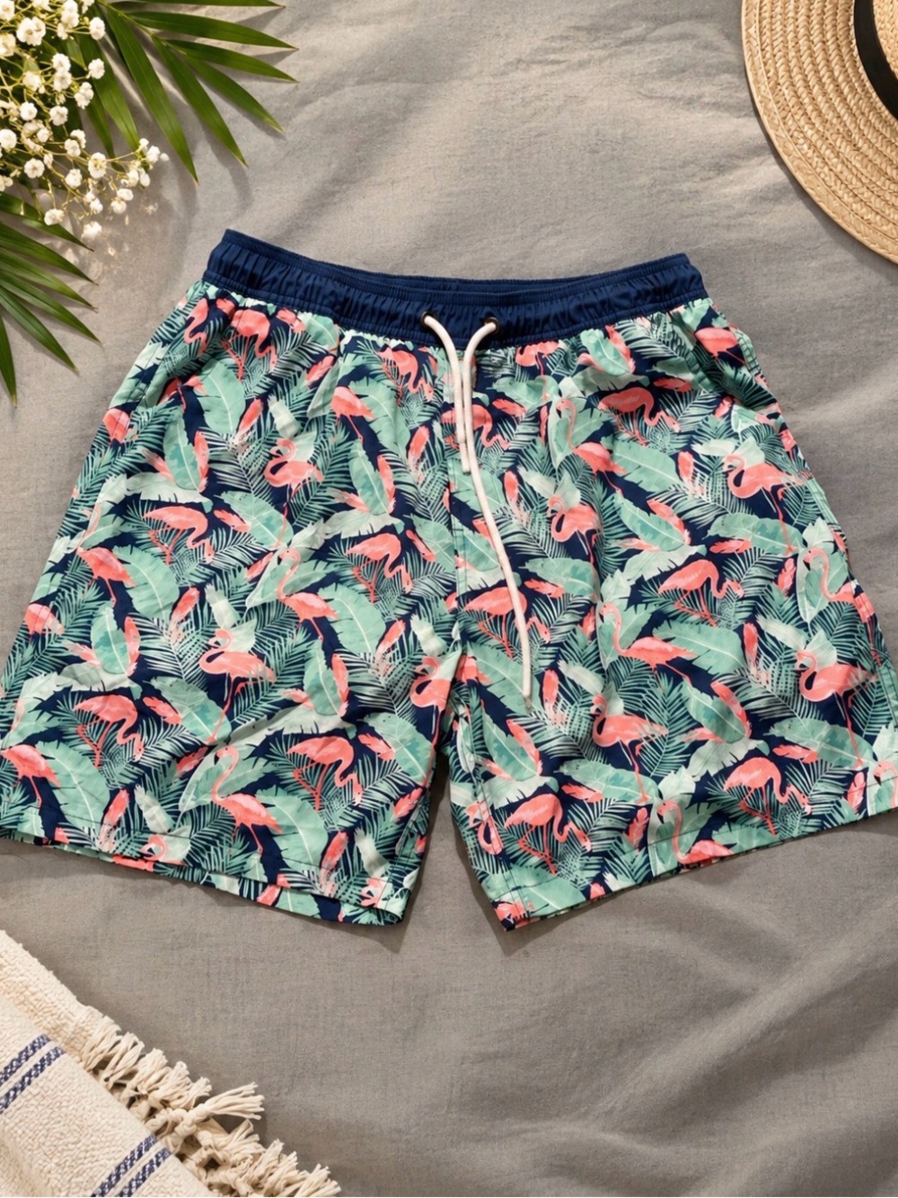 Men's Flamingo Print Swim Board Shorts - Pink & Teal